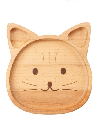 Детская тарелка из бука "Котик"