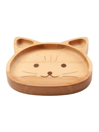 Детская тарелка из бука "Котик"